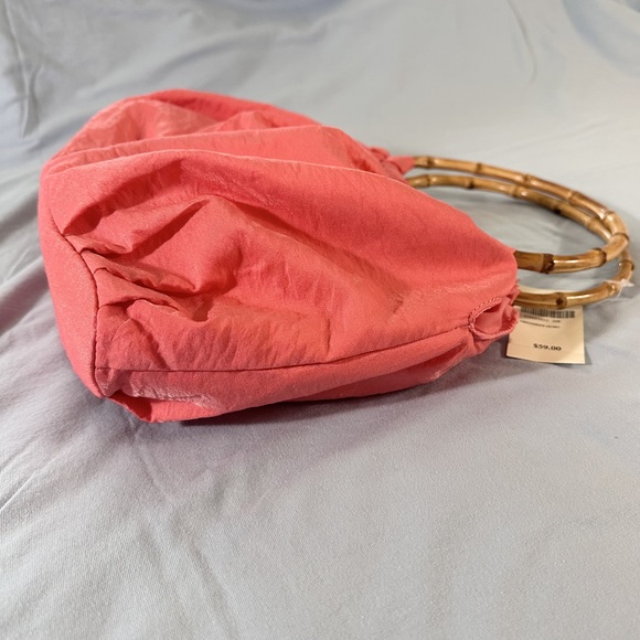 Coldwater Creek NWT Ornament Hobo, iridescent coral fabric and bamboo handles - Picture 3 of 11